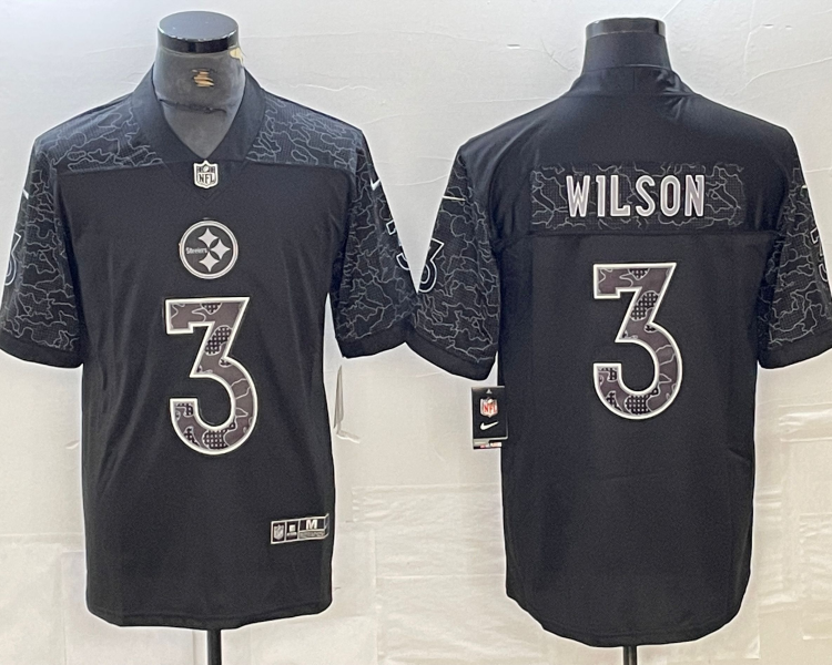 Men's Pittsburgh Steelers Russell Wilson #3 Black RFLCTV Limited Jersey