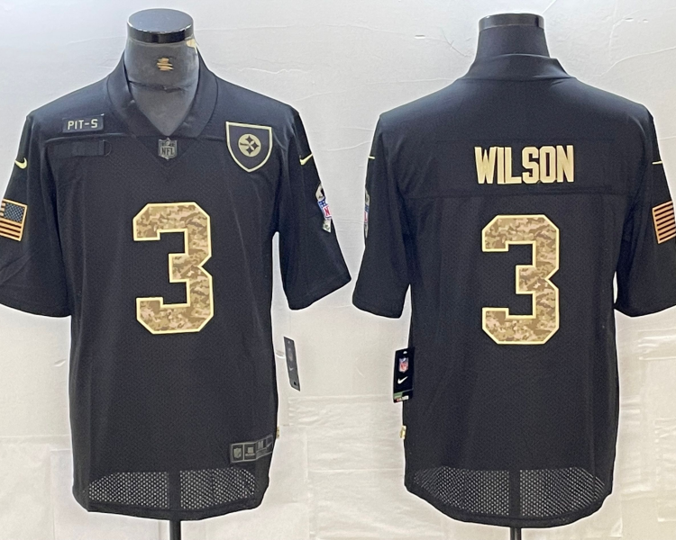 Men's Pittsburgh Steelers Russell Wilson #3 Black Team Jersey