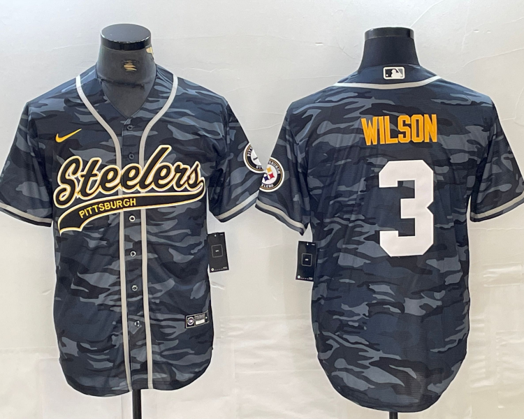 Men's Pittsburgh Steelers Russell Wilson #3 Grey Camouflage Jersey Joint Edition