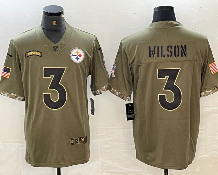 Men's Pittsburgh Steelers Russell Wilson #3 Olive 2022 Salute To Service Limited Jersey