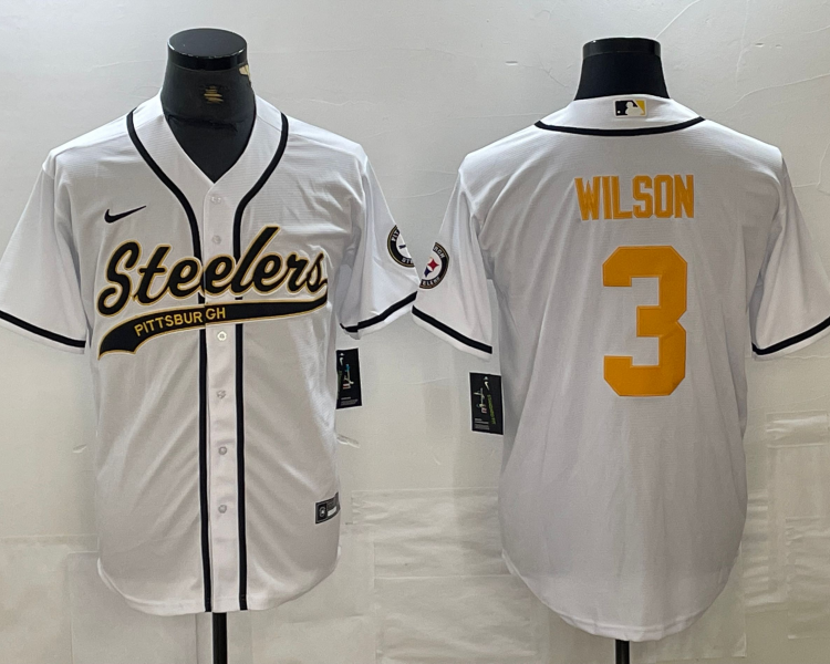 Men's Pittsburgh Steelers Russell Wilson #3 White Jersey Joint Edition