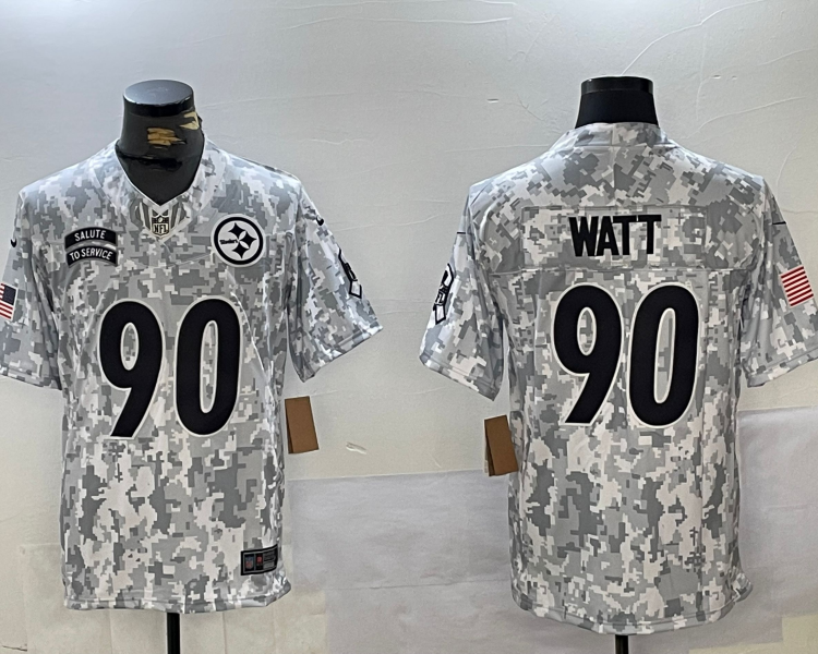 Men's Pittsburgh Steelers T.J. Watt #90 Arctic Camo 2024 Salute to Service Limited Jersey