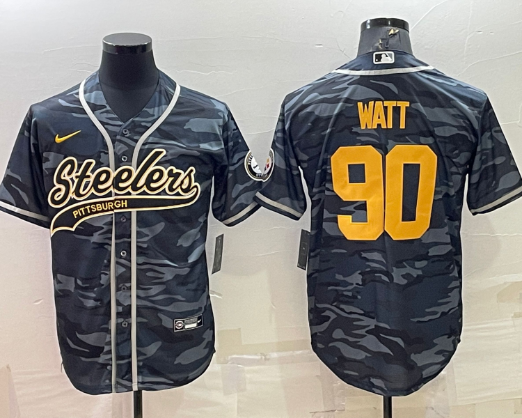 Men's Pittsburgh Steelers T.J. Watt #90 Gray Camouflage Jersey Joint edition