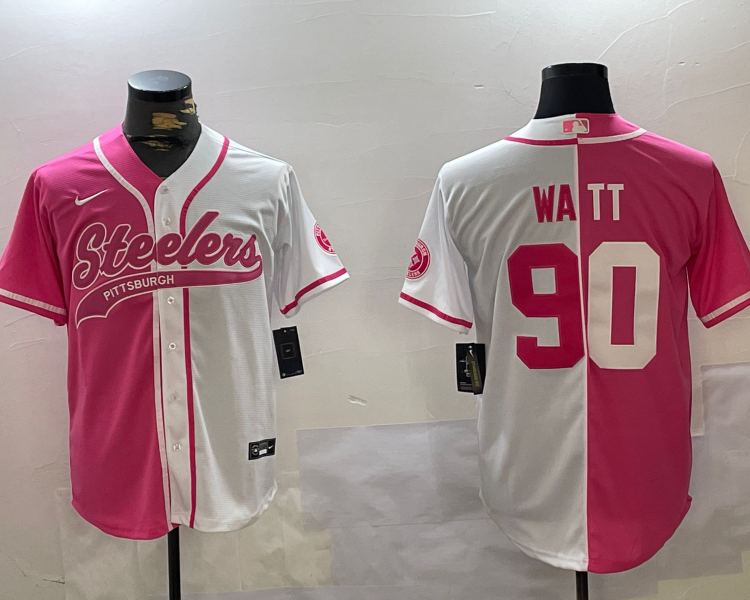 Men's Pittsburgh Steelers T.J. Watt #90 Pink/White Jersey