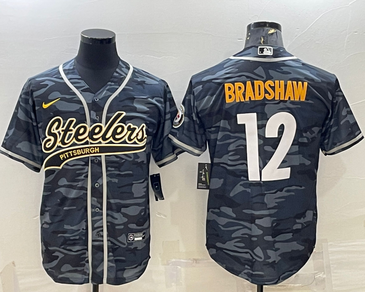 Men's Pittsburgh Steelers Terry Bradshaw #12 Gray Camouflage Jersey