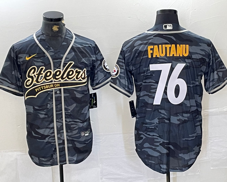 Men's Pittsburgh Steelers Troy Fautanu #76 Grey Camouflage Jersey