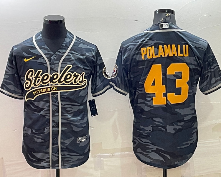 Men's Pittsburgh Steelers Troy Polamalu #43 Gray Camouflage Jersey