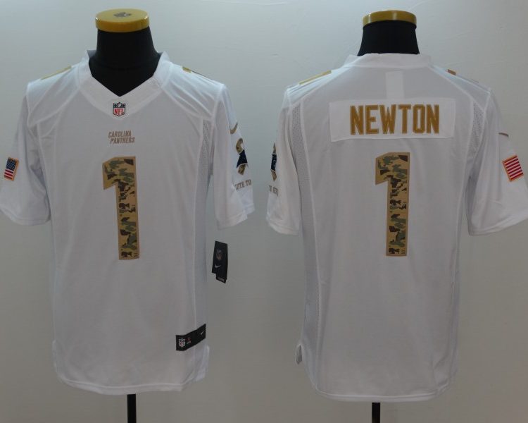 Men's Carolina Panthers Cam Newton #1 White Jersey