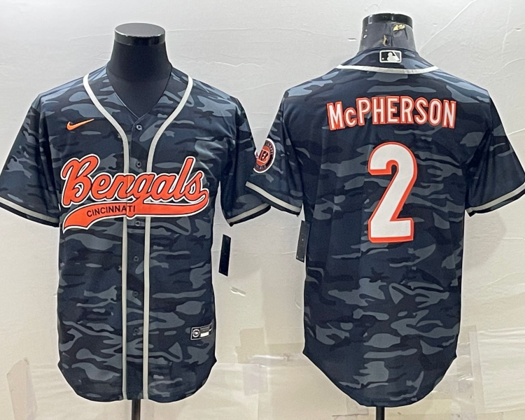 Men's Cincinnati Bengals Evan McPherson #2 Grey Camouflage Jersey