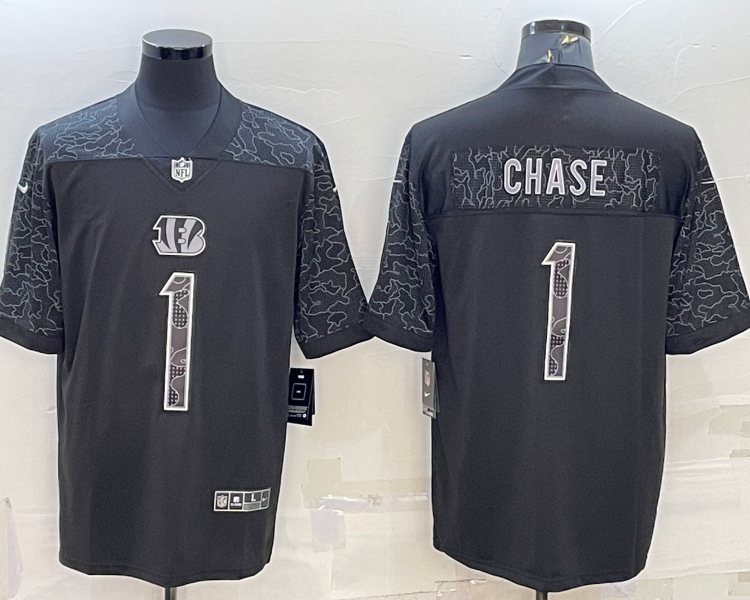 Men's Cincinnati Bengals Ja'Marr Chase #1 Black RFLCTV Limited Jersey