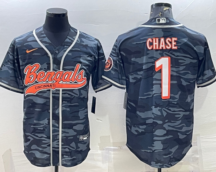 Men's Cincinnati Bengals Ja'Marr Chase #1 Grey Camouflage Jersey