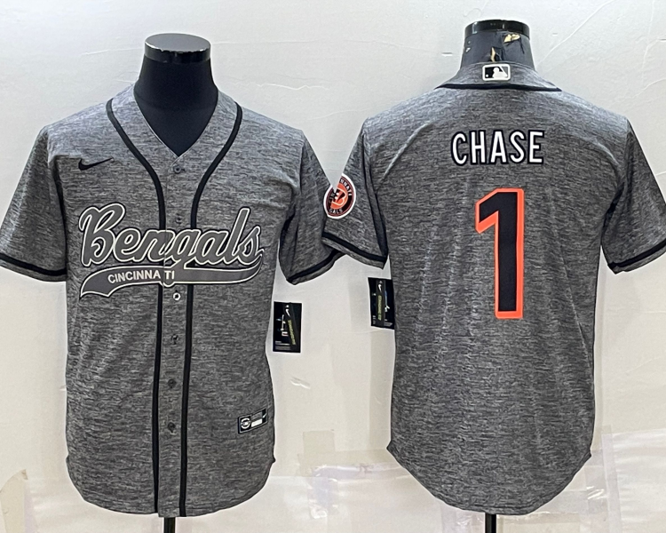 Men's Cincinnati Bengals Ja'Marr Chase #1 Grey Jersey