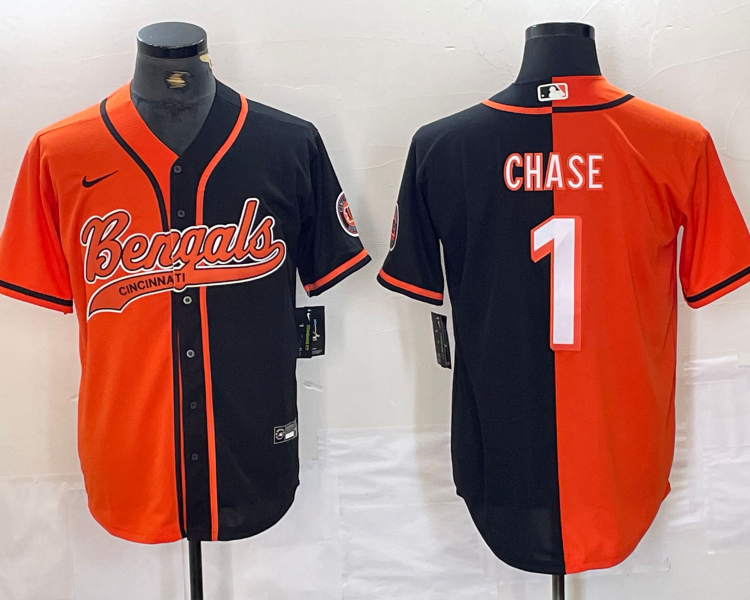 Men's Cincinnati Bengals Ja'Marr Chase #1 Orange/Black Jersey Joint Edition