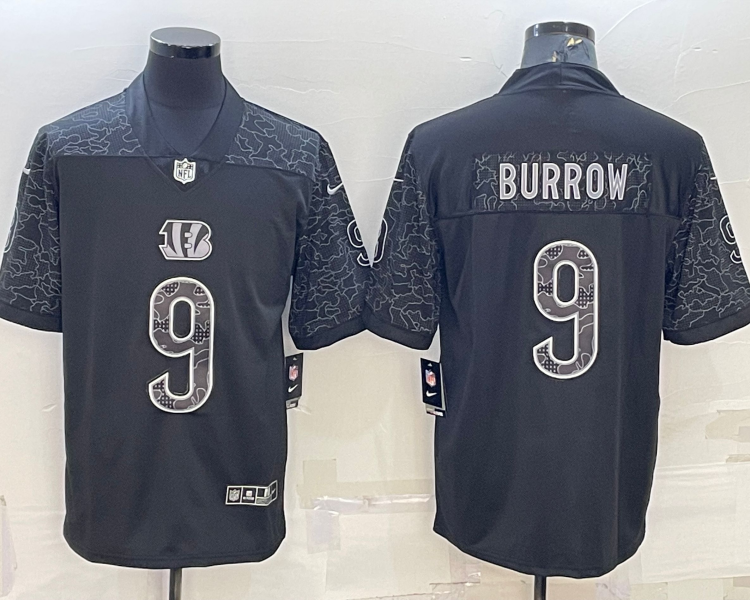 Men's Cincinnati Bengals Joe Burrow #9 Black RFLCTV Limited Jersey