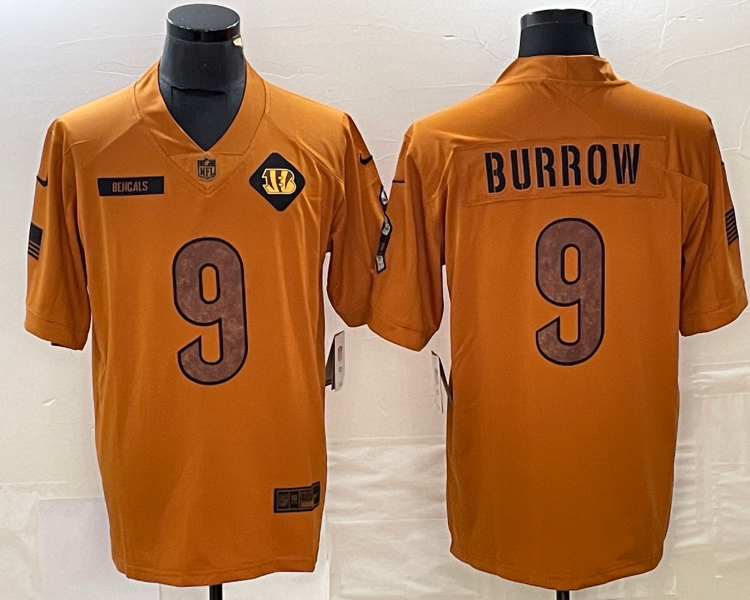 Men's Cincinnati Bengals Joe Burrow #9 Brown 2023 Salute To Service Limited Jersey