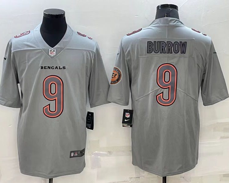 Men's Cincinnati Bengals Joe Burrow #9 Gray Atmosphere Jersey