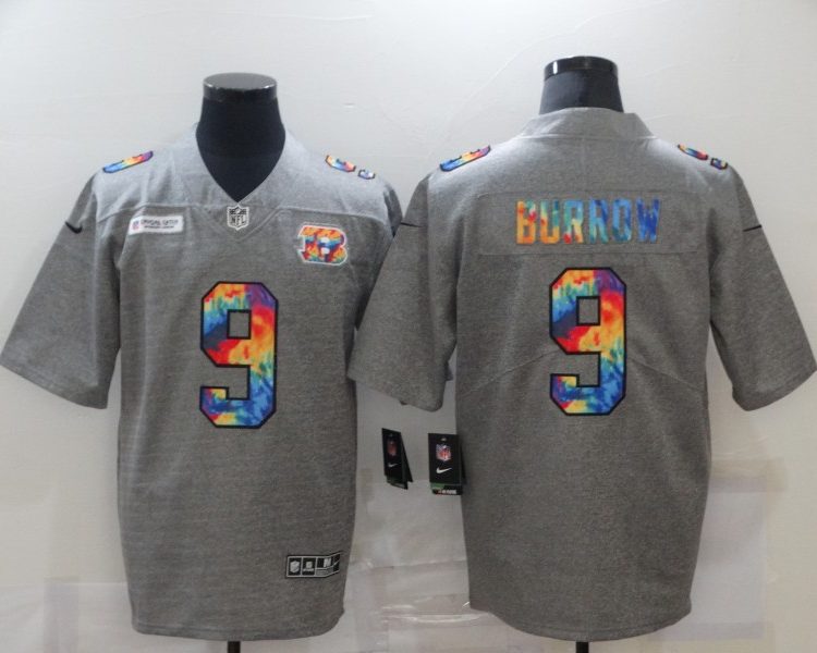 Men's Cincinnati Bengals Joe Burrow #9 Gray Jersey