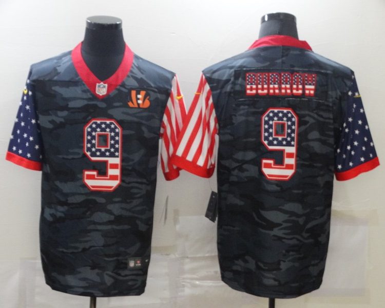 Men's Cincinnati Bengals Joe Burrow #9 Grey Camouflage Jersey