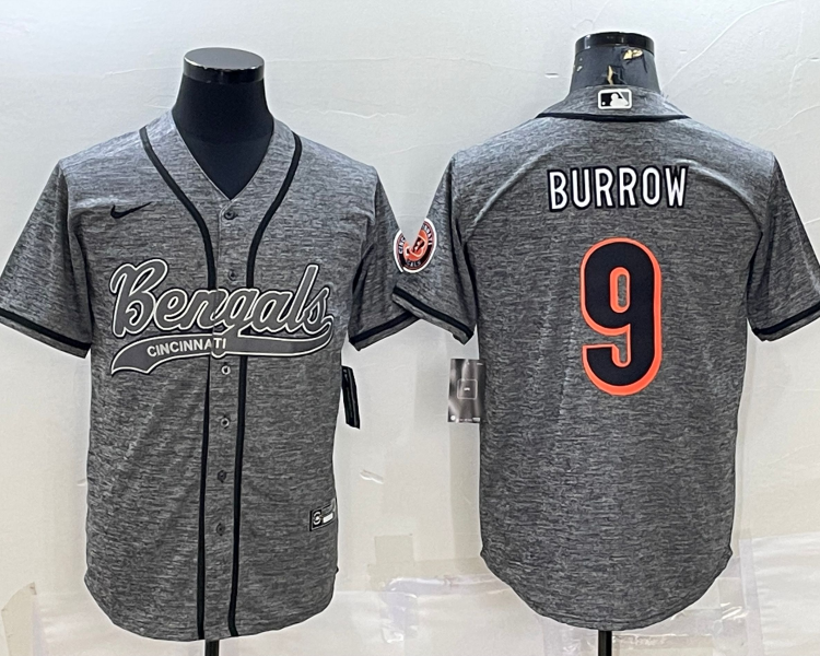 Men's Cincinnati Bengals Joe Burrow #9 Grey Jersey