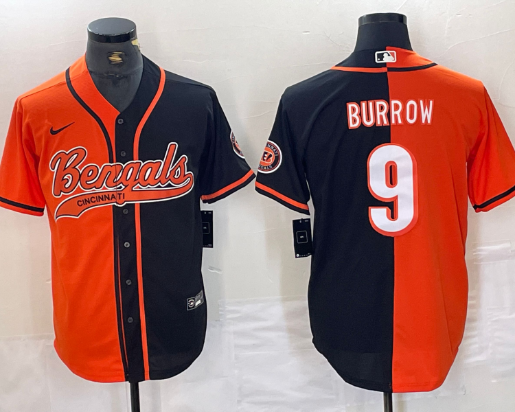Men's Cincinnati Bengals Joe Burrow #9 Orange/Black Jersey Joint Edition