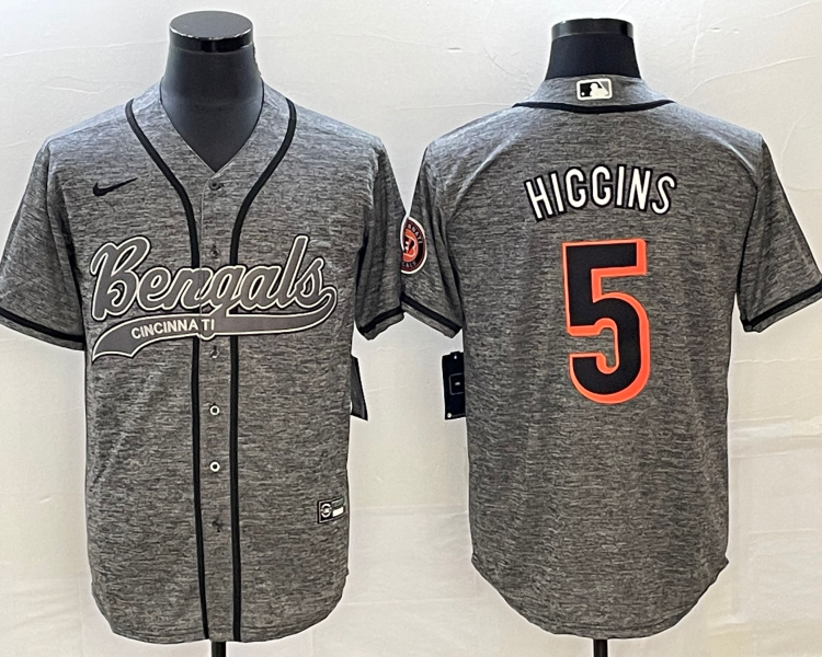 Men's Cincinnati Bengals Tee Higgins #5 Grey Jersey