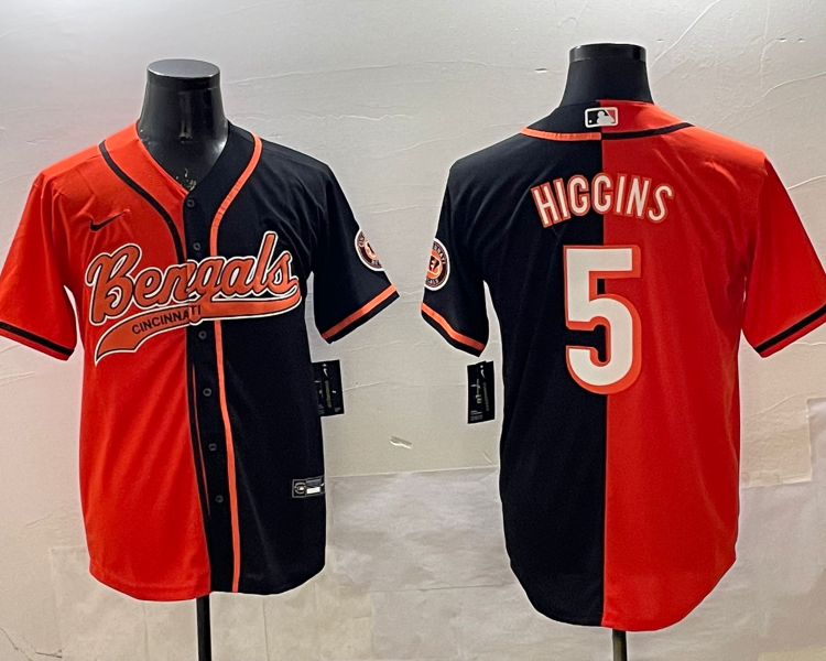 Men's Cincinnati Bengals Tee Higgins #5 Orange/Black Jersey