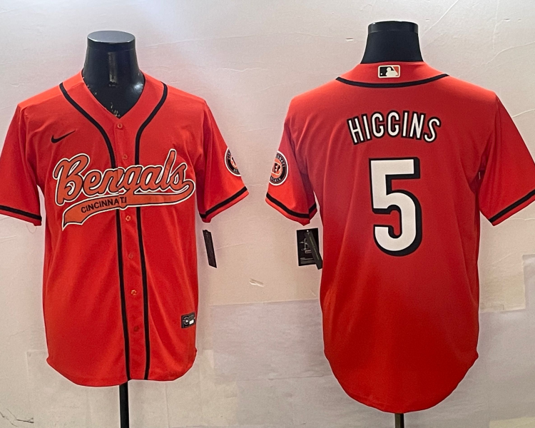 Men's Cincinnati Bengals Tee Higgins #5 Orange Jersey