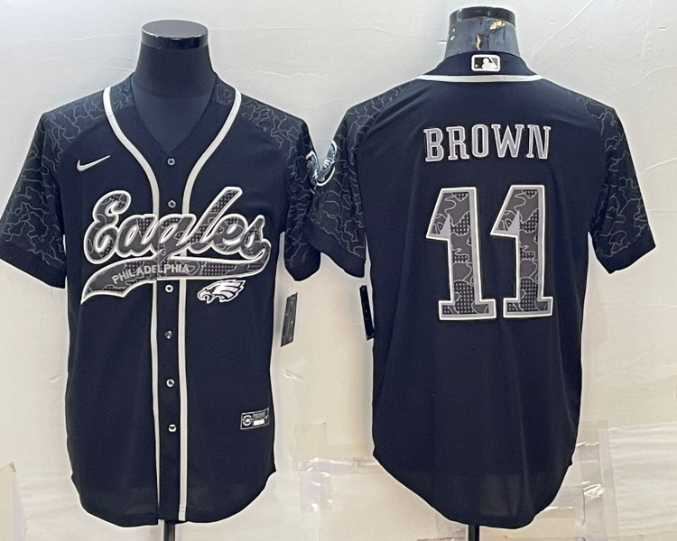 Men's Philadelphia Eagles A.J. Brown #11 Black RFLCTV Limited Jersey Joint Edition
