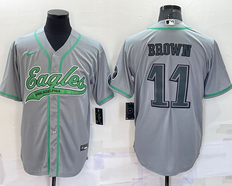 Men's Philadelphia Eagles A.J. Brown #11 Gray Jersey Joint Edition