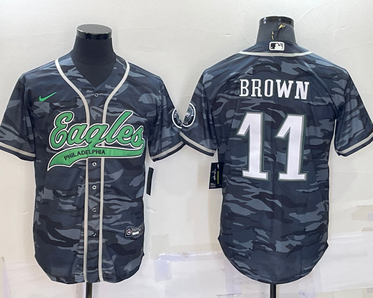 Men's Philadelphia Eagles A.J. Brown #11 Grey Camouflage Jersey Joint Edition