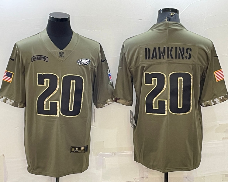 Men's Philadelphia Eagles Brian Dawkins #20 Olive 2022 Salute To Service Limited Jersey