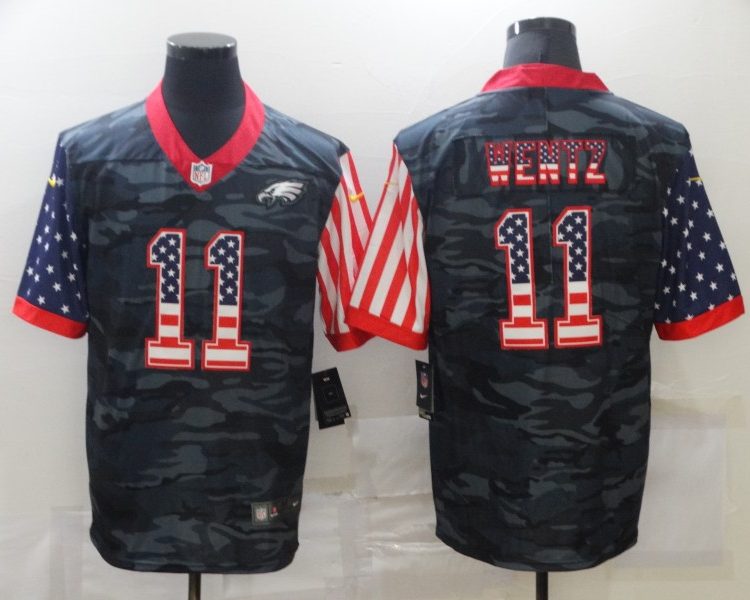 Men's Philadelphia Eagles Carson Wentz #11 Grey Camouflage Jersey