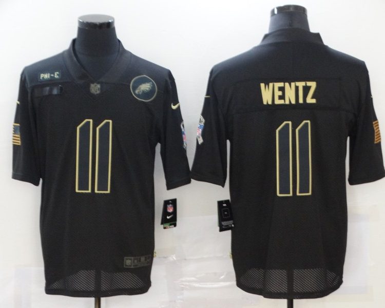 Men's Philadelphia Eagles Carson Wentz Black 2020 Salute To Service Limited Jersey