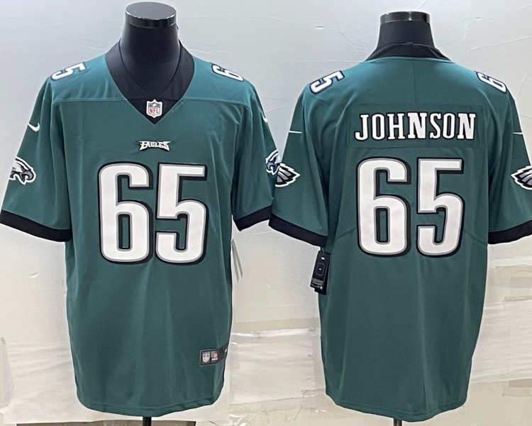 Men's Philadelphia Eagles Fred Johnson #65 Midnight Green Jersey