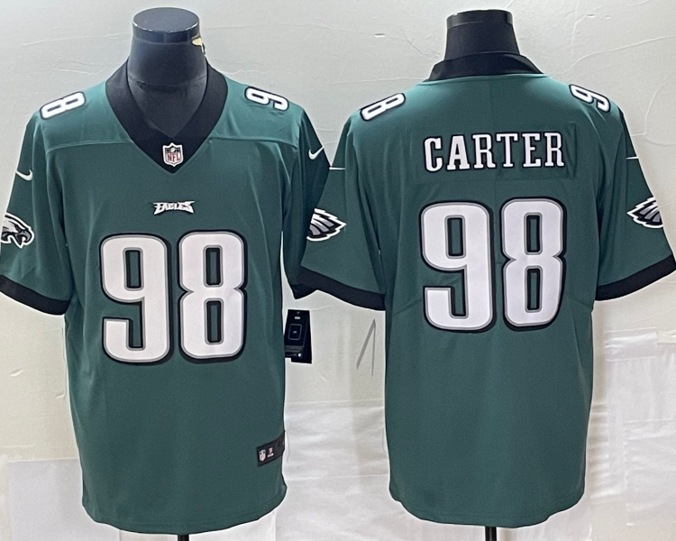 Men's Philadelphia Eagles Jalen Carter #98 Midnight Green 2023 NFL Draft First Round Pick Jersey