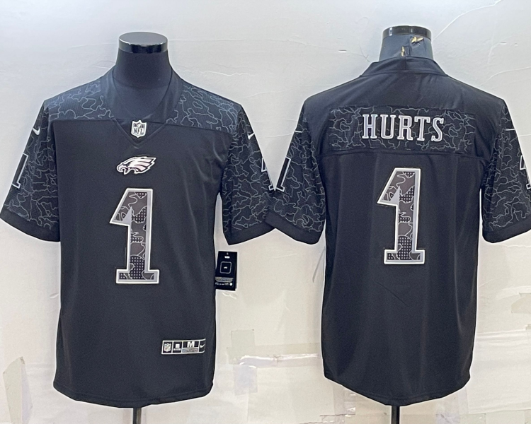 Men's Philadelphia Eagles Jalen Hurts #1 Black RFLCTV Limited Jersey