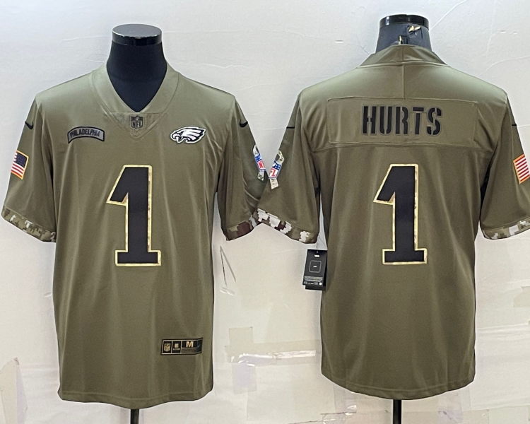 Men's Philadelphia Eagles Jalen Hurts #1 Olive 2022 Salute To Service Limited Jersey