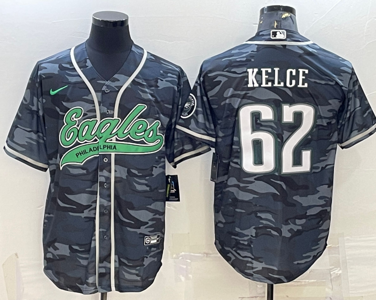 Men's Philadelphia Eagles Jason Kelce #62 Grey Camouflage Jersey Joint Edition