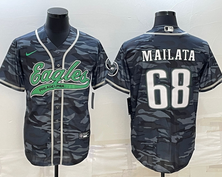 Men's Philadelphia Eagles Jordan Mailata #68 Grey Camouflage Jersey Joint Edition