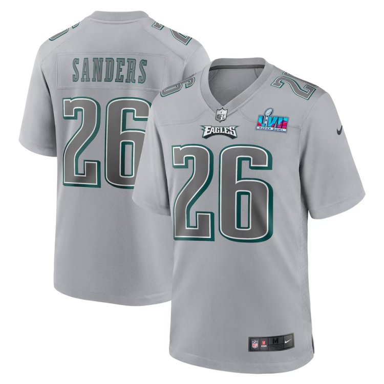 Men's Philadelphia Eagles Miles Sanders #26 Gray Super Bowl LVII Patch Atmosphere Jersey