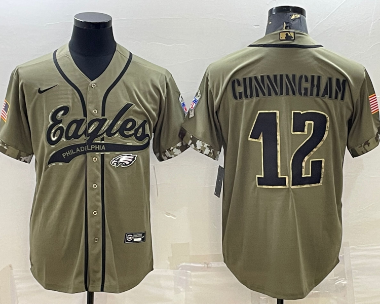 Men's Philadelphia Eagles Randall Cunningham #12 Olive 2022 Salute To Service Limited Jersey Joint Edition