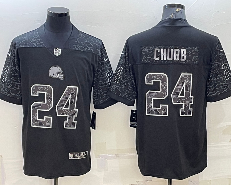 Men's Cleveland Browns Nick Chubb #24 Black RFLCTV Limited Jersey