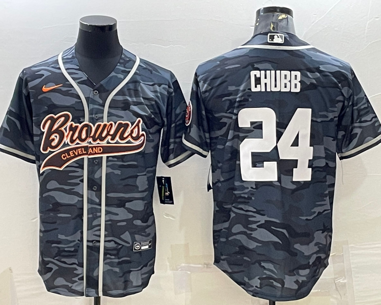 Men's Cleveland Browns Nick Chubb #24 Grey Camouflage Jersey Joint Edition