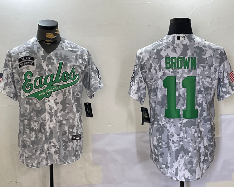Men's Philadelphia Eagles A.J. Brown #11 Arctic Camo 2024 Salute to Service Jersey