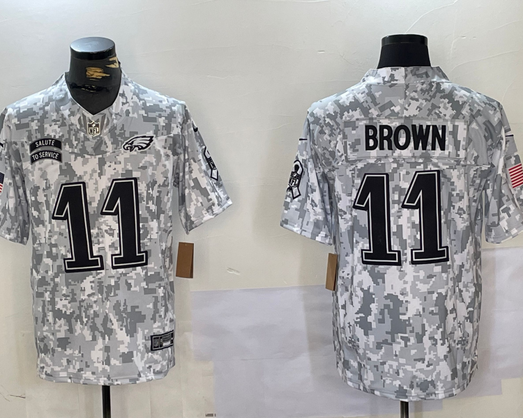 Men's Philadelphia Eagles A.J. Brown #11 Arctic Camo 2024 Salute to Service Limited Jersey