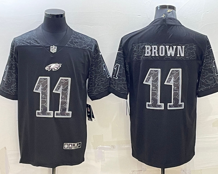 Men's Philadelphia Eagles A.J. Brown #11 Black RFLCTV Limited Jersey