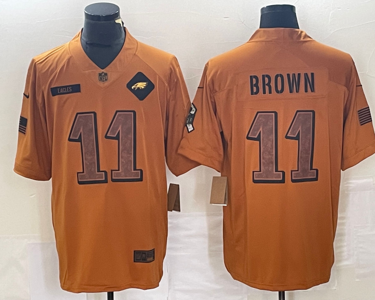 Men's Philadelphia Eagles A.J. Brown #11 Brown 2023 Salute To Service Limited Jersey