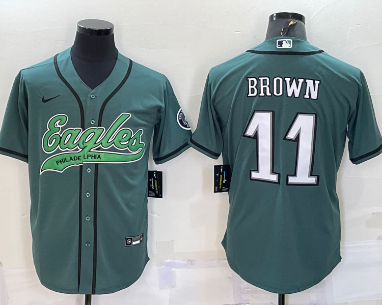 Men's Philadelphia Eagles A.J. Brown #11 Midnight Green Jersey Joint Edition