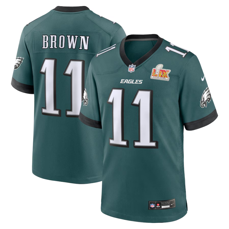 Men's Philadelphia Eagles A.J. Brown #11 Midnight Green Super Bowl LIX Jersey