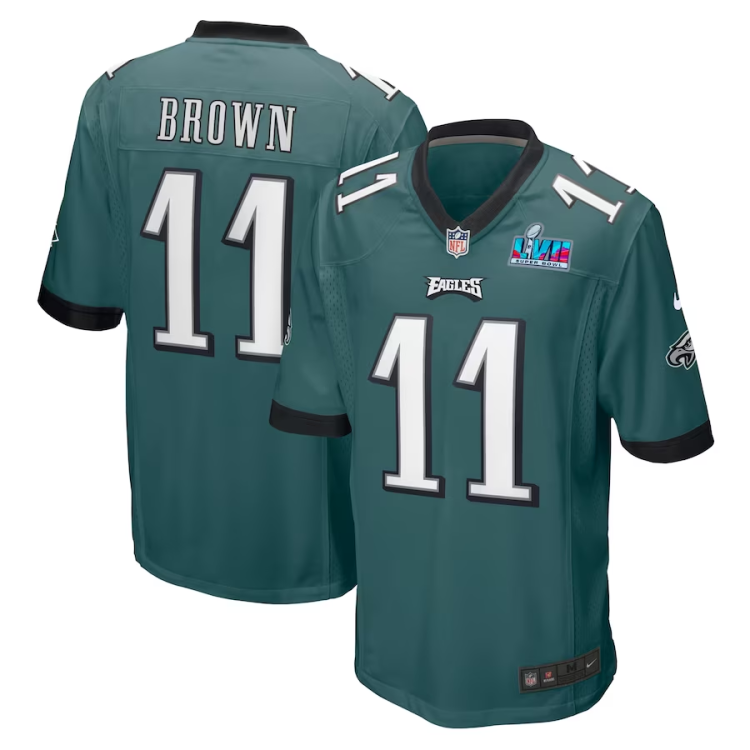Men's Philadelphia Eagles A.J. Brown #11 Midnight Green Super Bowl LVII Patch Jersey